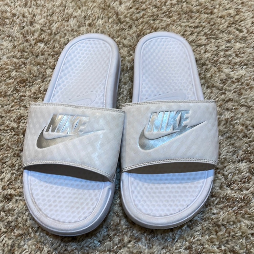 White Nike Slides